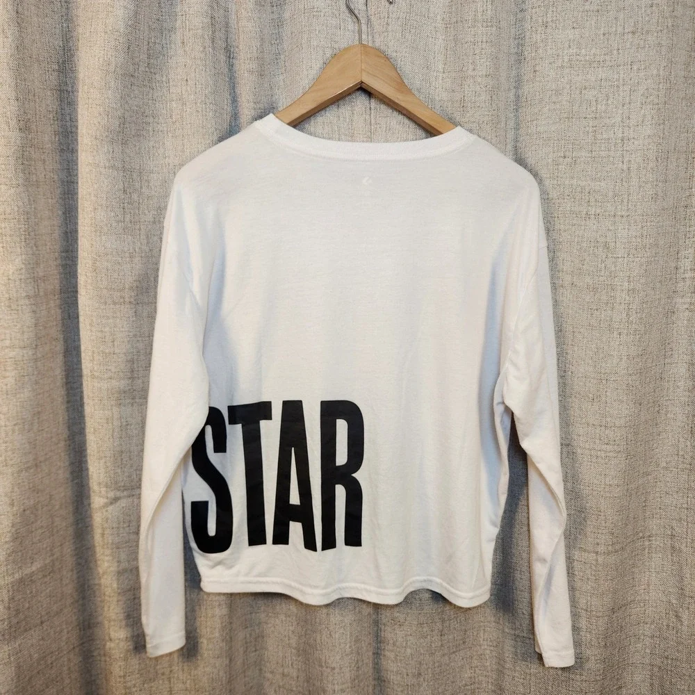 Converse Long Sleeve Shirt Youth Girls XL White/Pink Cropped‎ Loose Logo Skater
